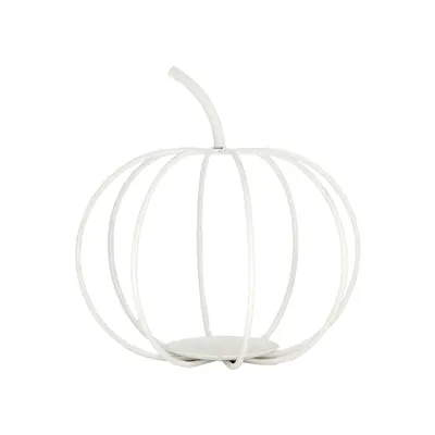 10" White Metal Pumpkin Candle Holder