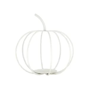 10" White Metal Pumpkin Candle Holder