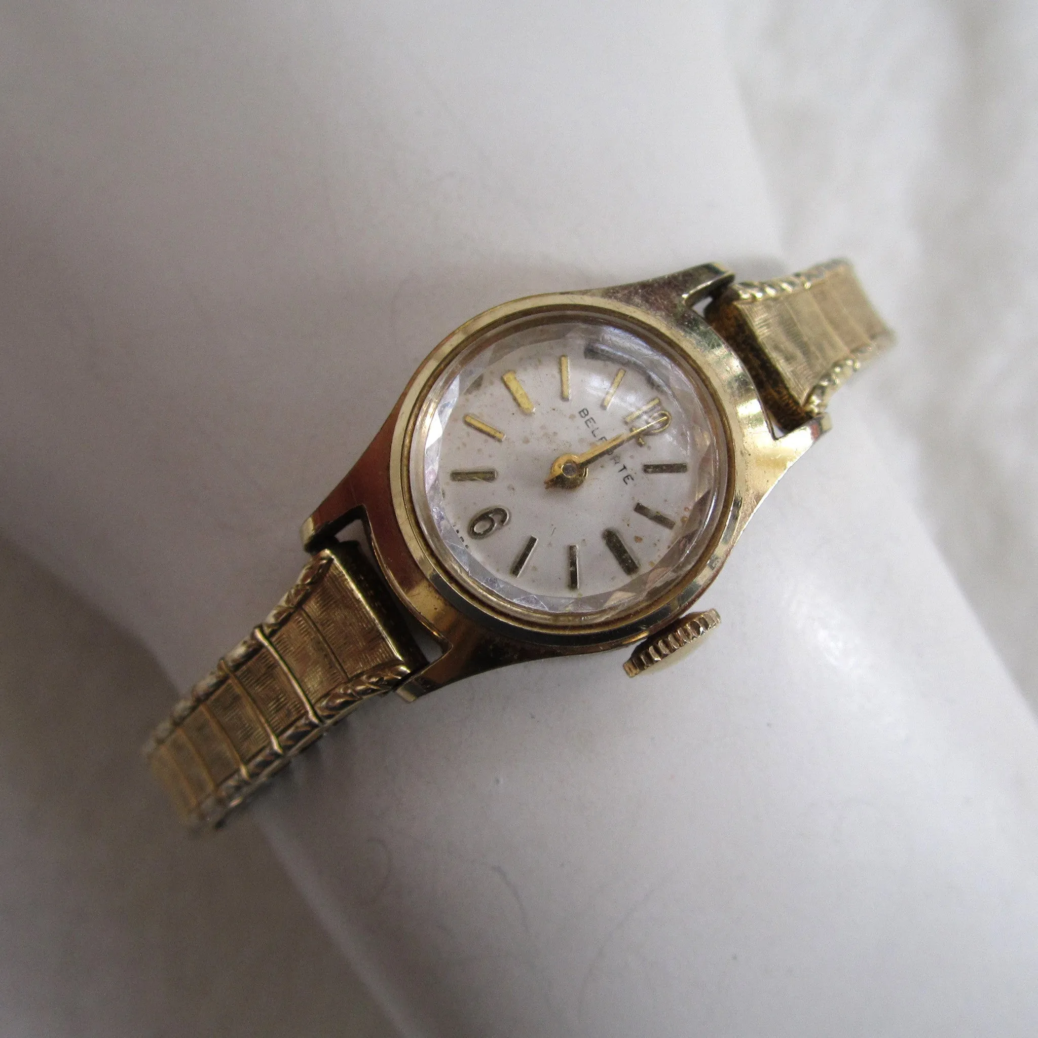 1960s era Belforte Ladies Gold-Tone Watch with 10K Gold-Filled Stretch Band