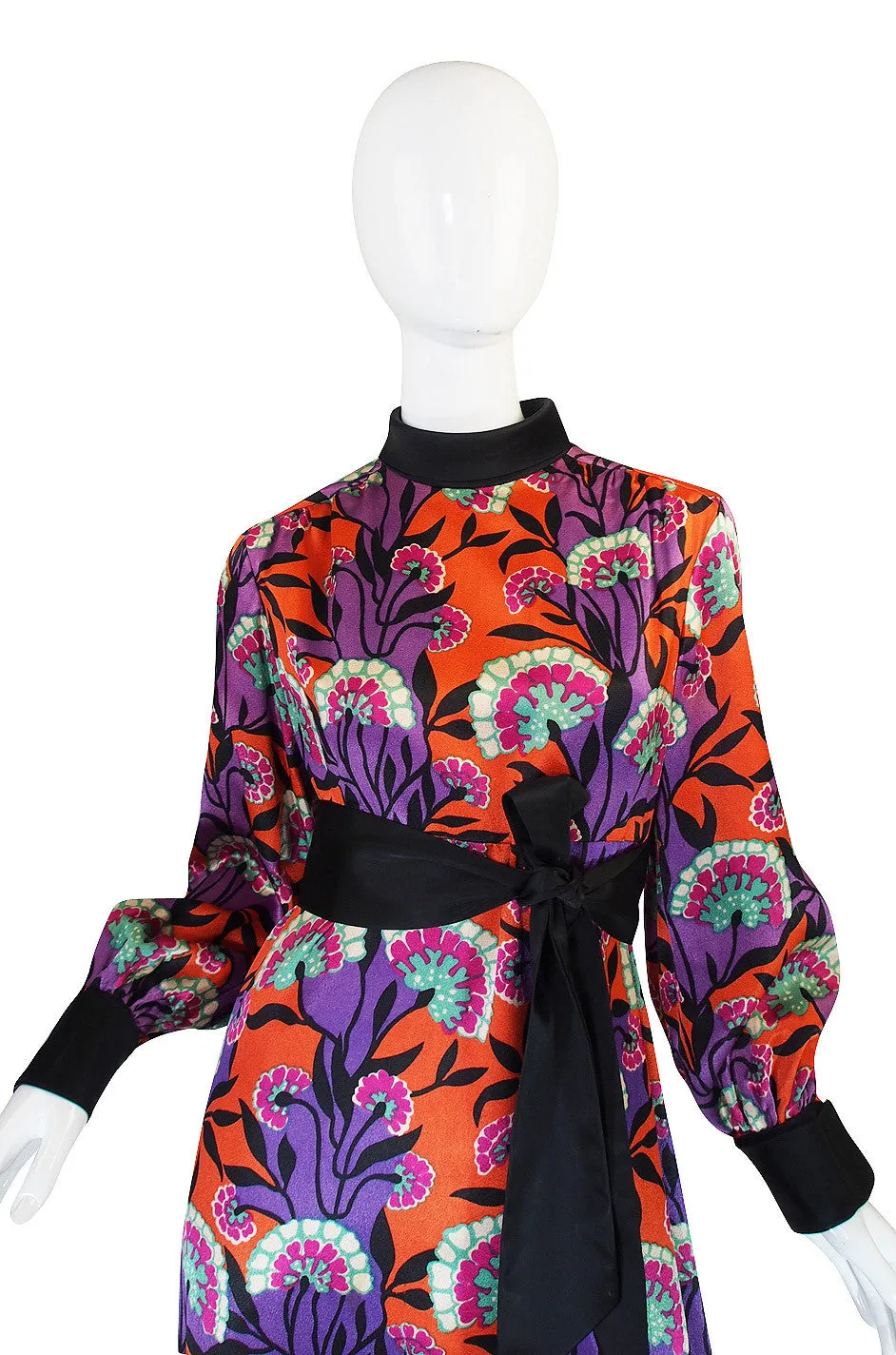 1960s Stunning Printed Bonwit Teller Silk Maxi Dress