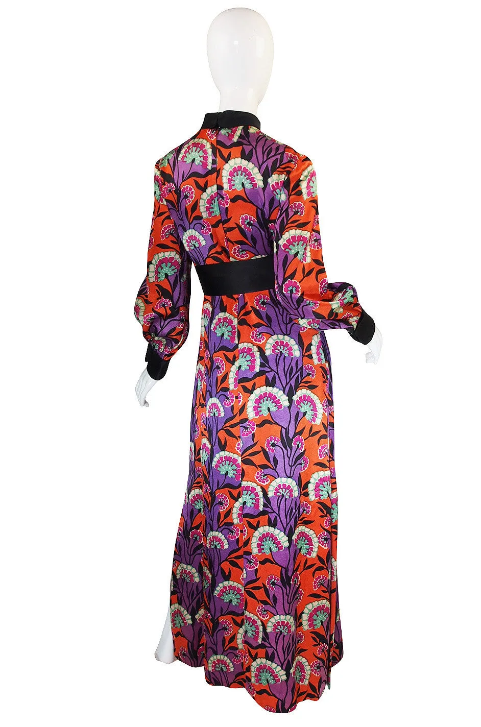 1960s Stunning Printed Bonwit Teller Silk Maxi Dress