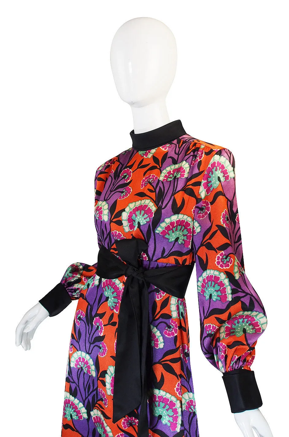 1960s Stunning Printed Bonwit Teller Silk Maxi Dress