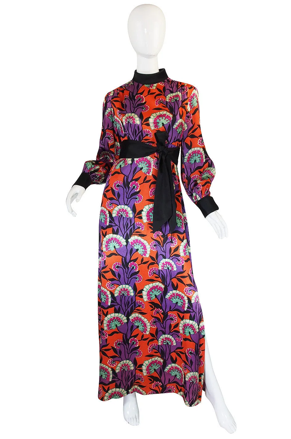 1960s Stunning Printed Bonwit Teller Silk Maxi Dress