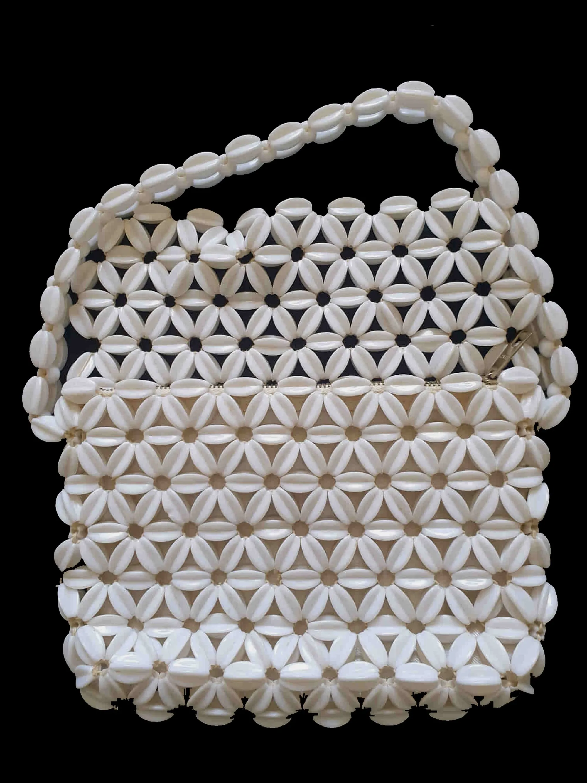 1960s White Flower Beaded Bag by Lanza