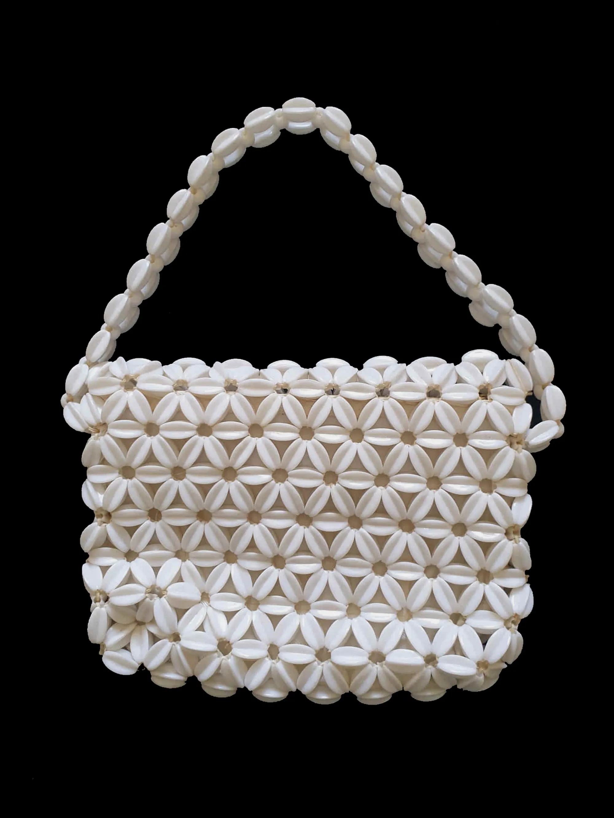 1960s White Flower Beaded Bag by Lanza