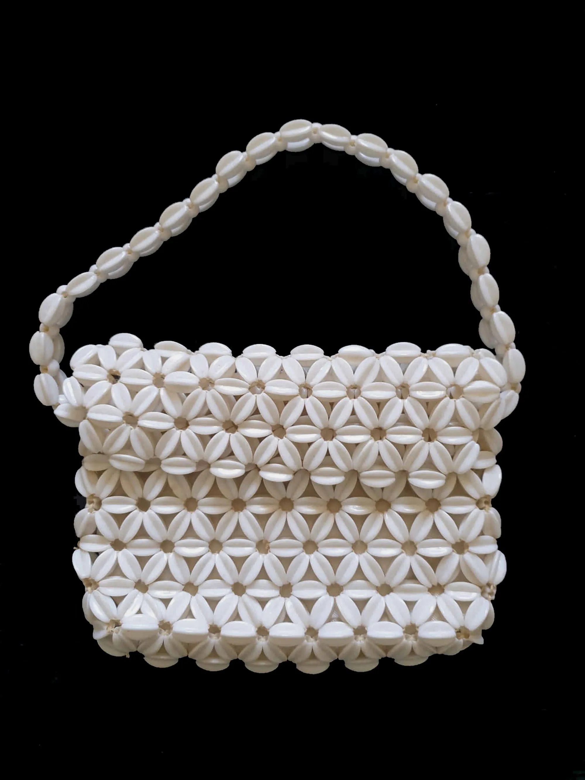 1960s White Flower Beaded Bag by Lanza