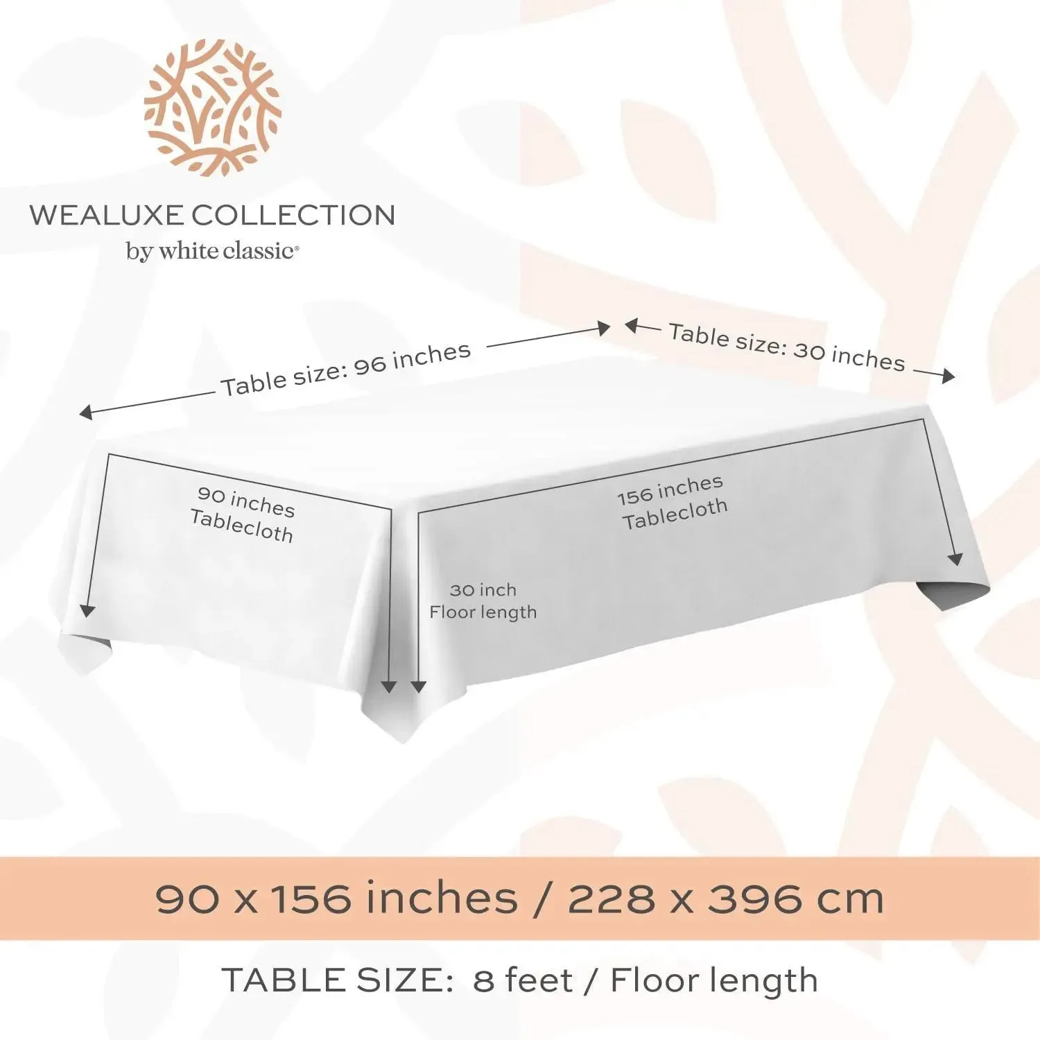 2 Pack Classic White Tablecloth 90x156 inch for 8 Foot Rectangle Tables