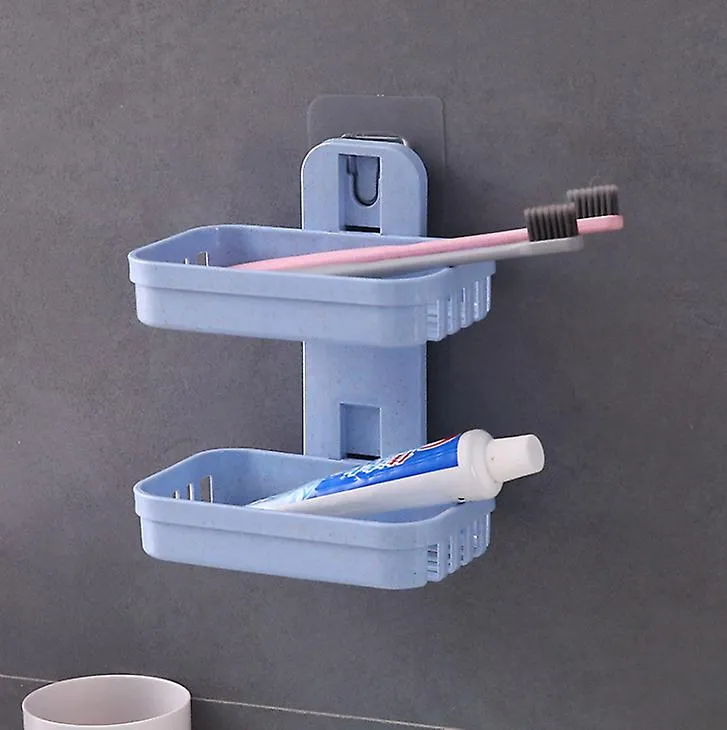 2Pcs blue Double Soap Dishes Box,Wall Zeep Holder Shower Soap Tray Holder For Bathroom AZ17844