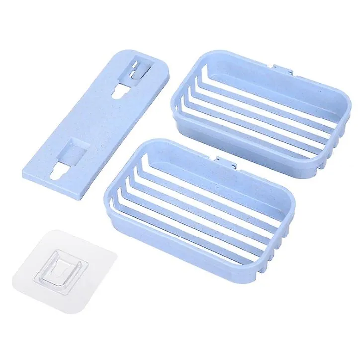 2Pcs blue Double Soap Dishes Box,Wall Zeep Holder Shower Soap Tray Holder For Bathroom AZ17844