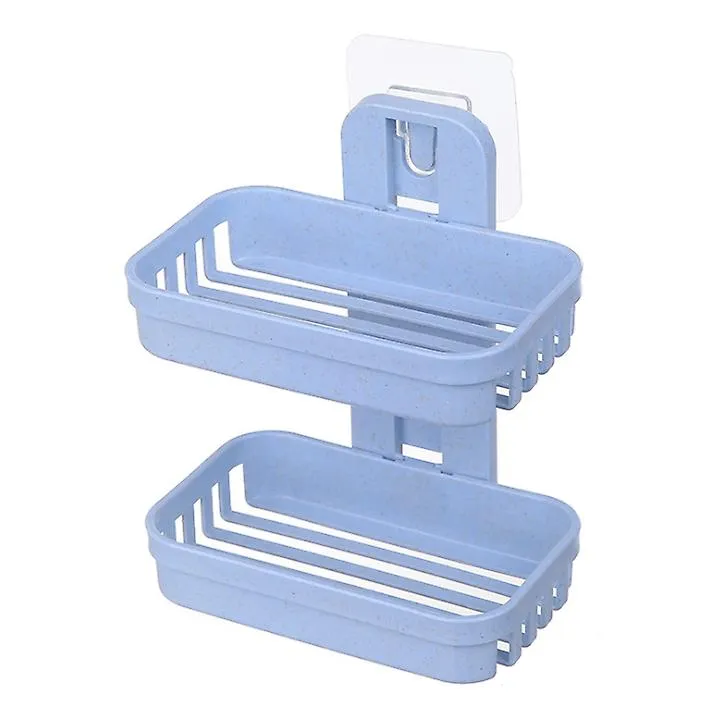 2Pcs blue Double Soap Dishes Box,Wall Zeep Holder Shower Soap Tray Holder For Bathroom AZ17844