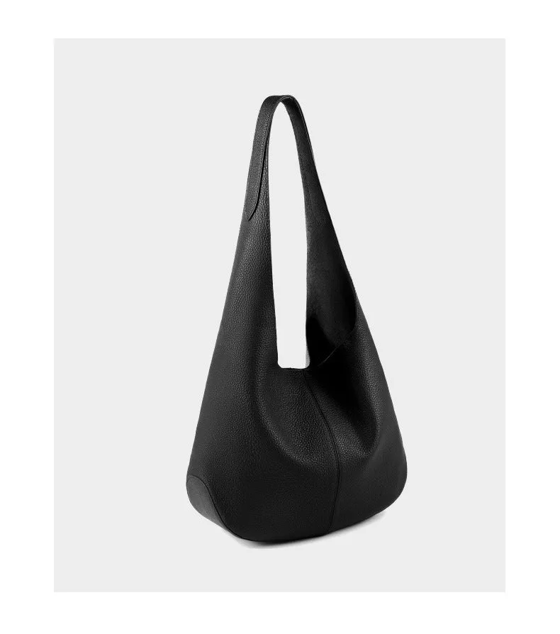 32CM large Capacity Head Layer Leather Bucket Tote Bag 2801 black