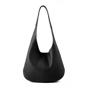 32CM large Capacity Head Layer Leather Bucket Tote Bag 2801 black