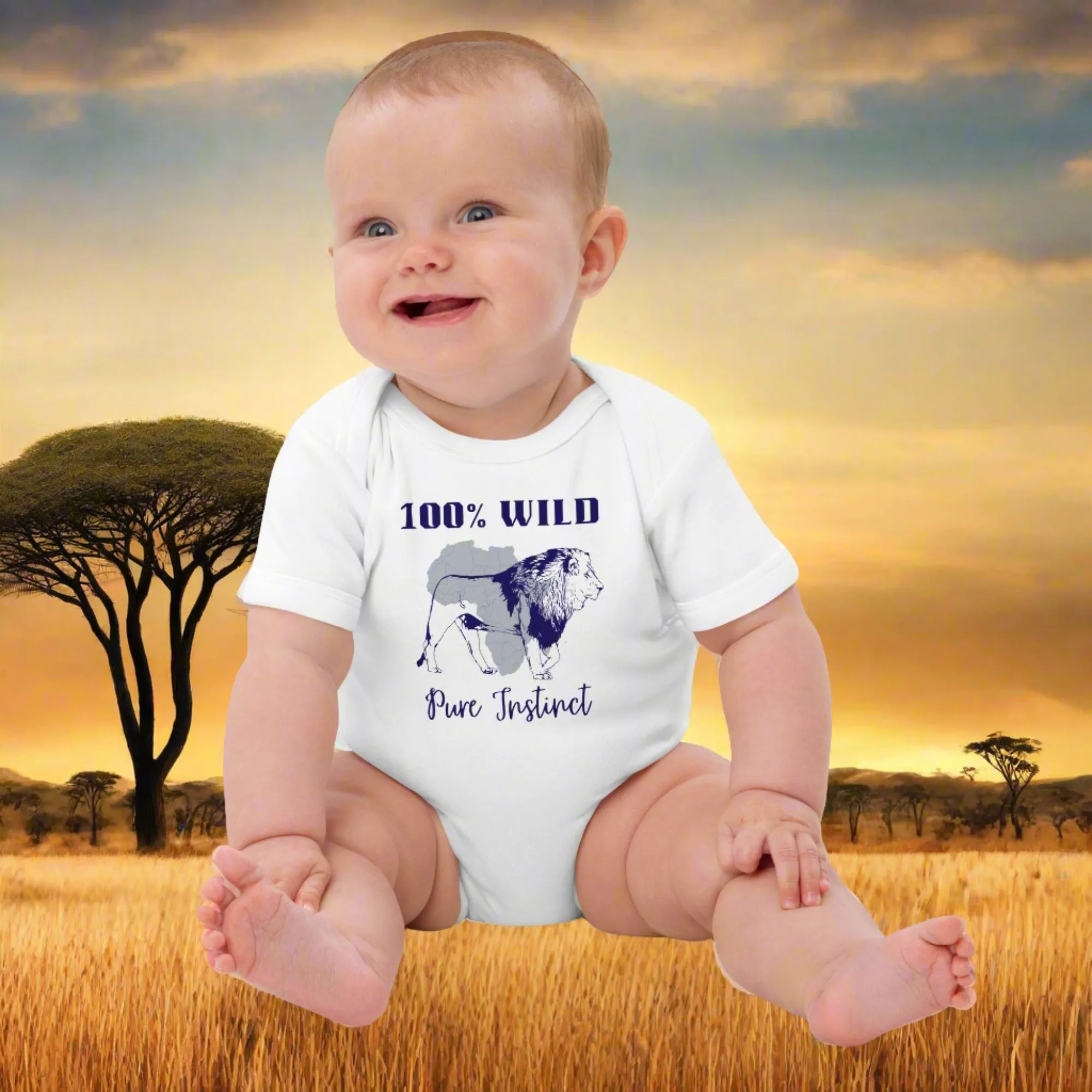 African Lion, Organic cotton newborn shortsleeved  bodysuit