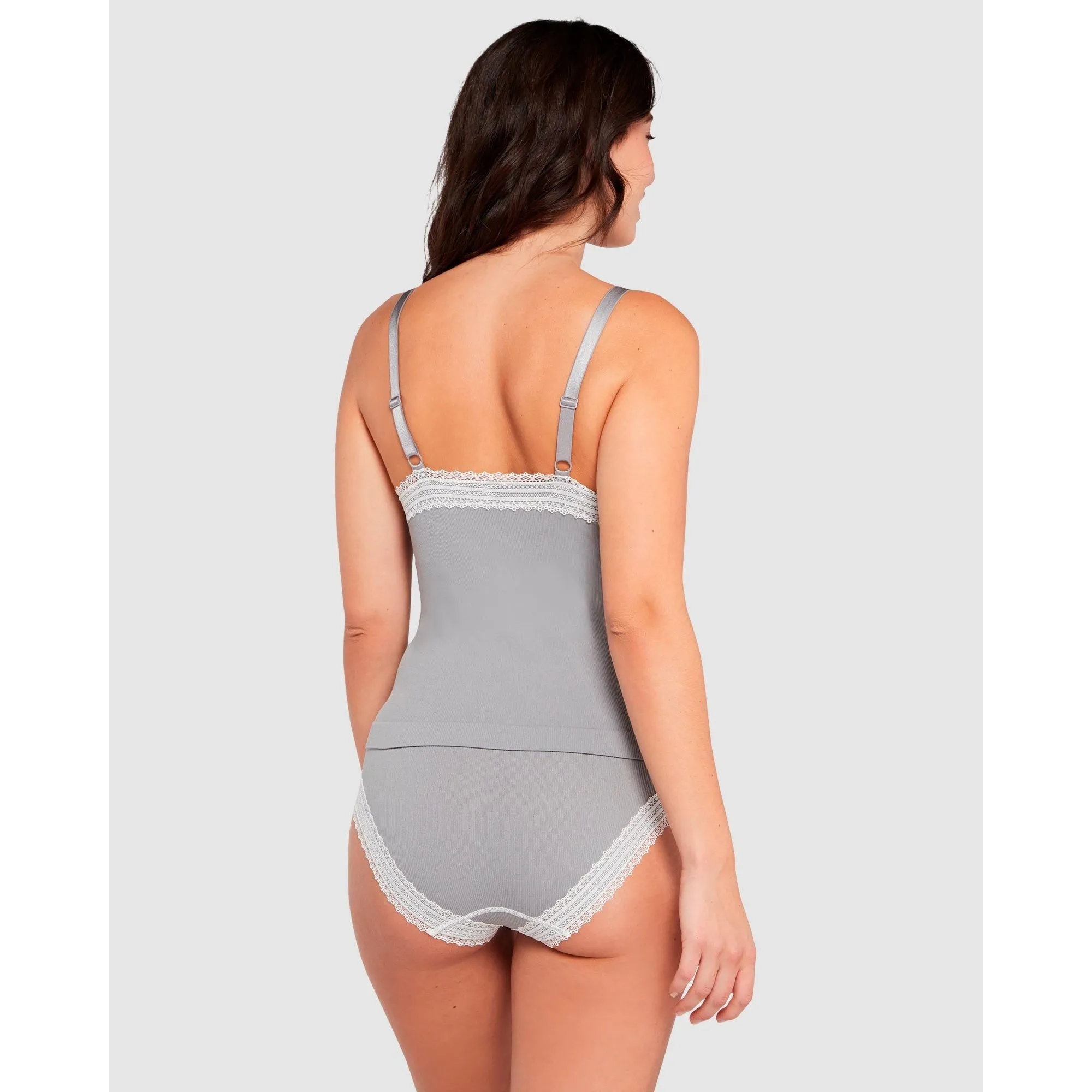 Agathe Ribbed Lace Trim Classic Brief-Grey&Ivory