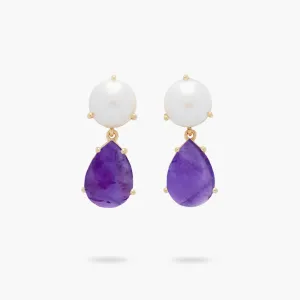 Amare Wear Freshwater Pearl and Teardrop Amethyst Statement Earring