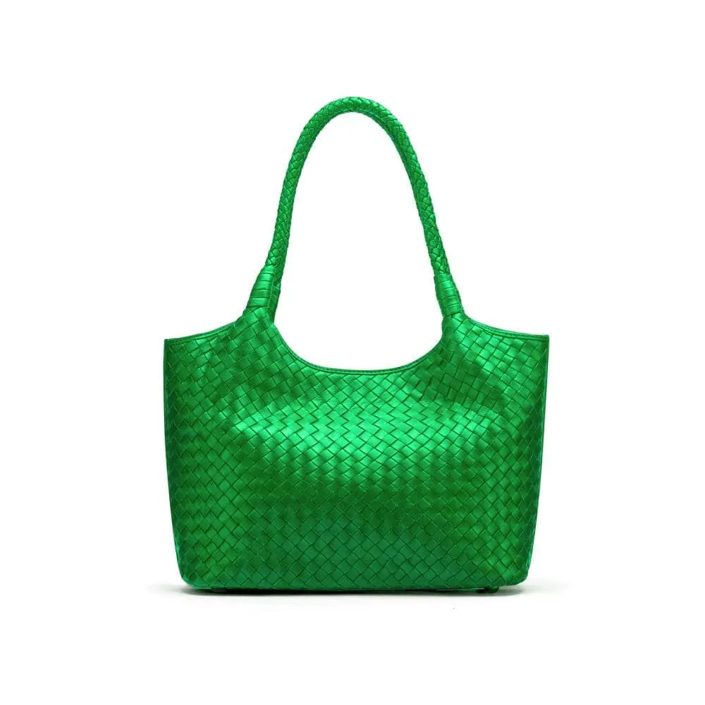 Anya Woven Leather Shoulder Bag - Emerald Green