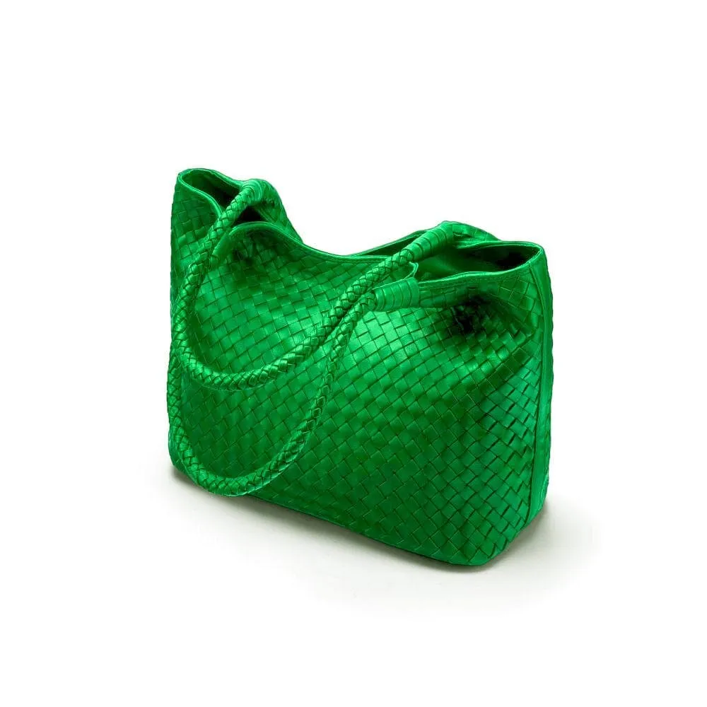 Anya Woven Leather Shoulder Bag - Emerald Green