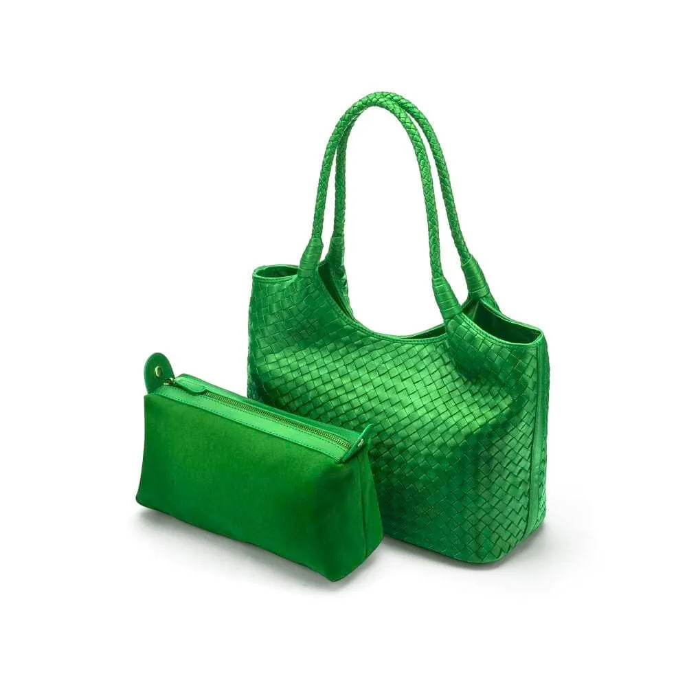 Anya Woven Leather Shoulder Bag - Emerald Green