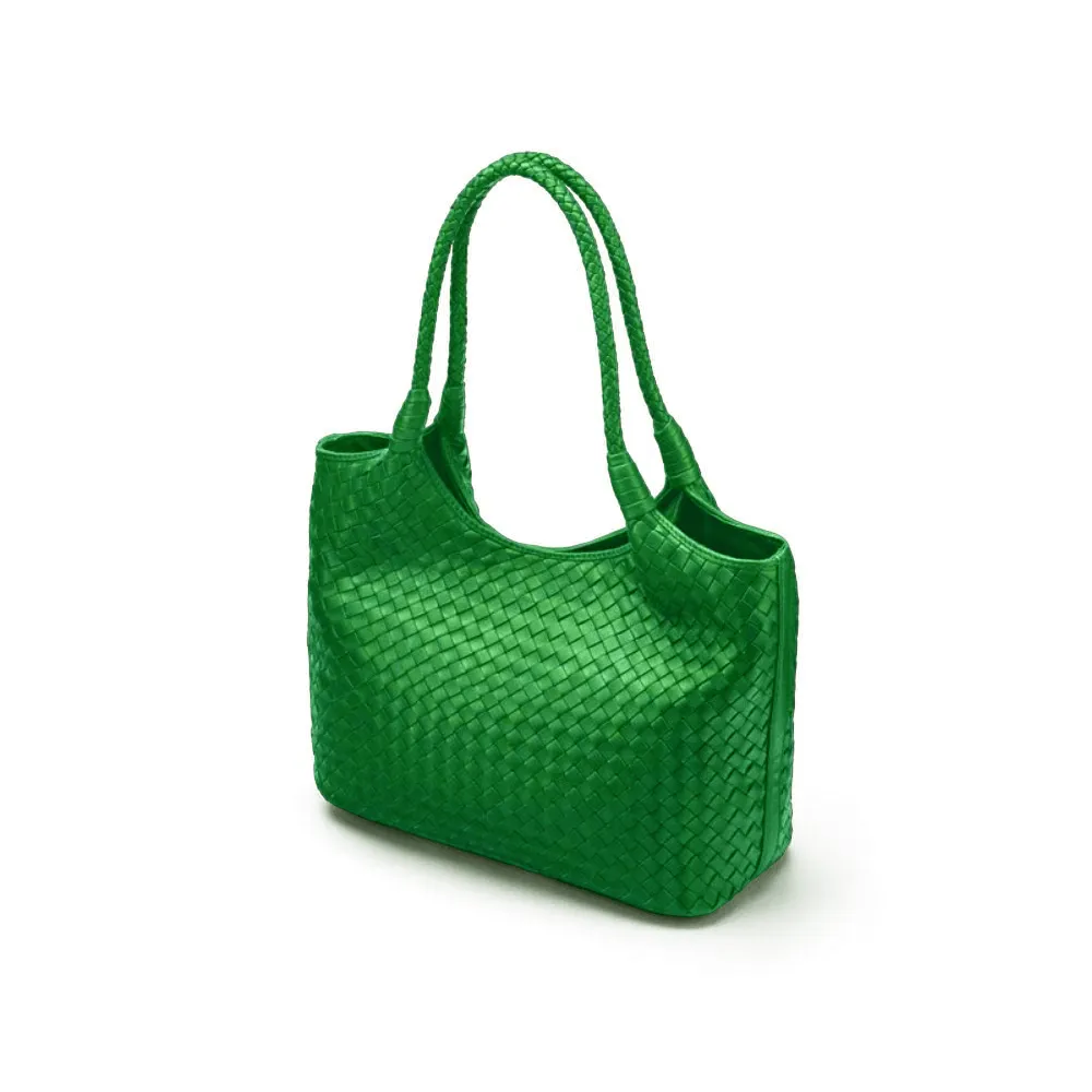 Anya Woven Leather Shoulder Bag - Emerald Green