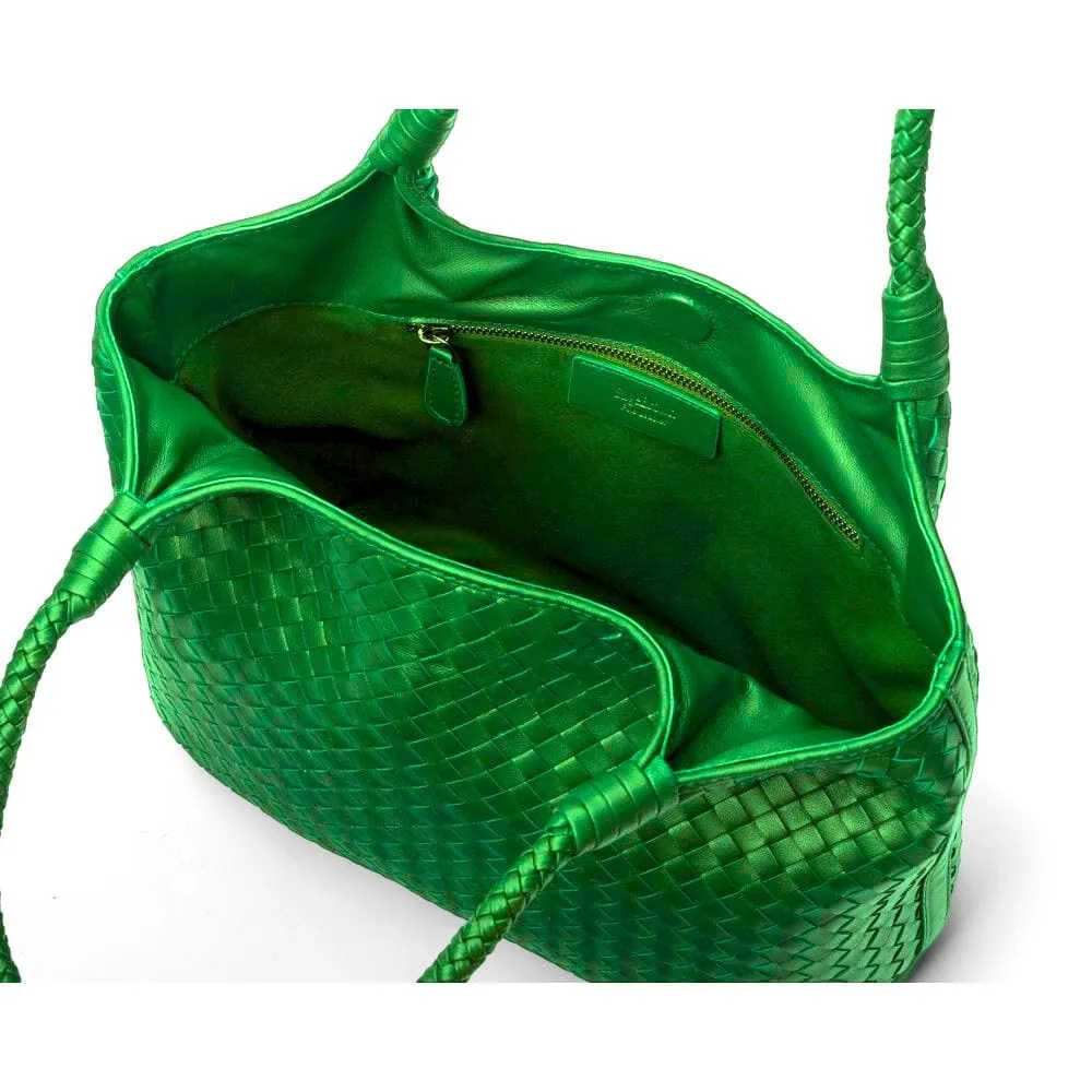 Anya Woven Leather Shoulder Bag - Emerald Green