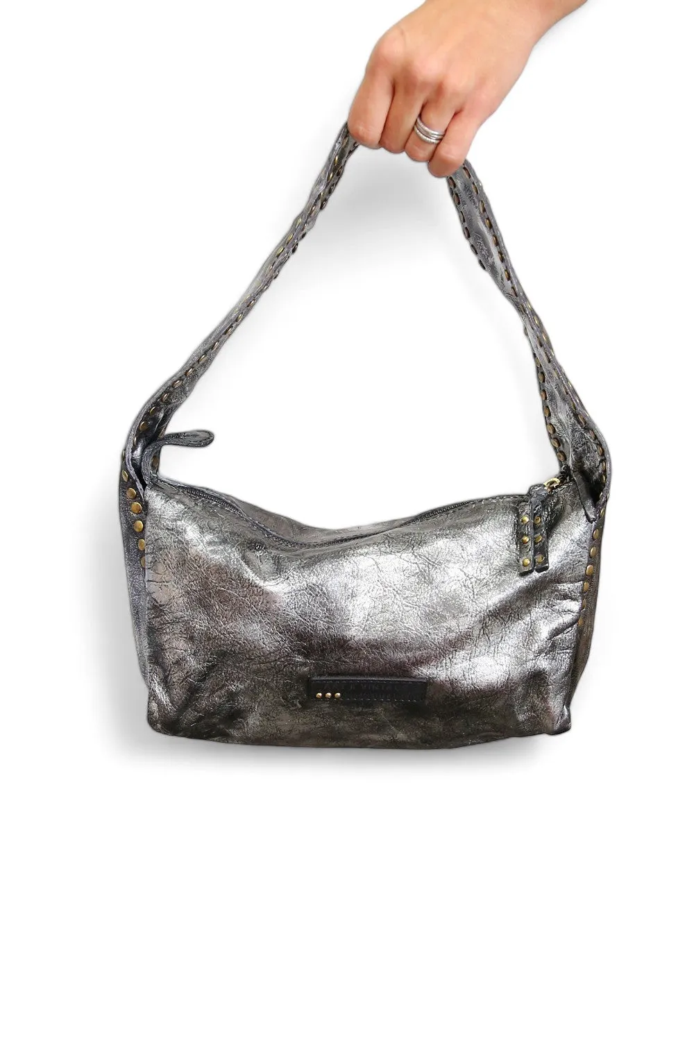 ART N' VINTAGE MEISHA LEATHER SLOUCH BAG METAL