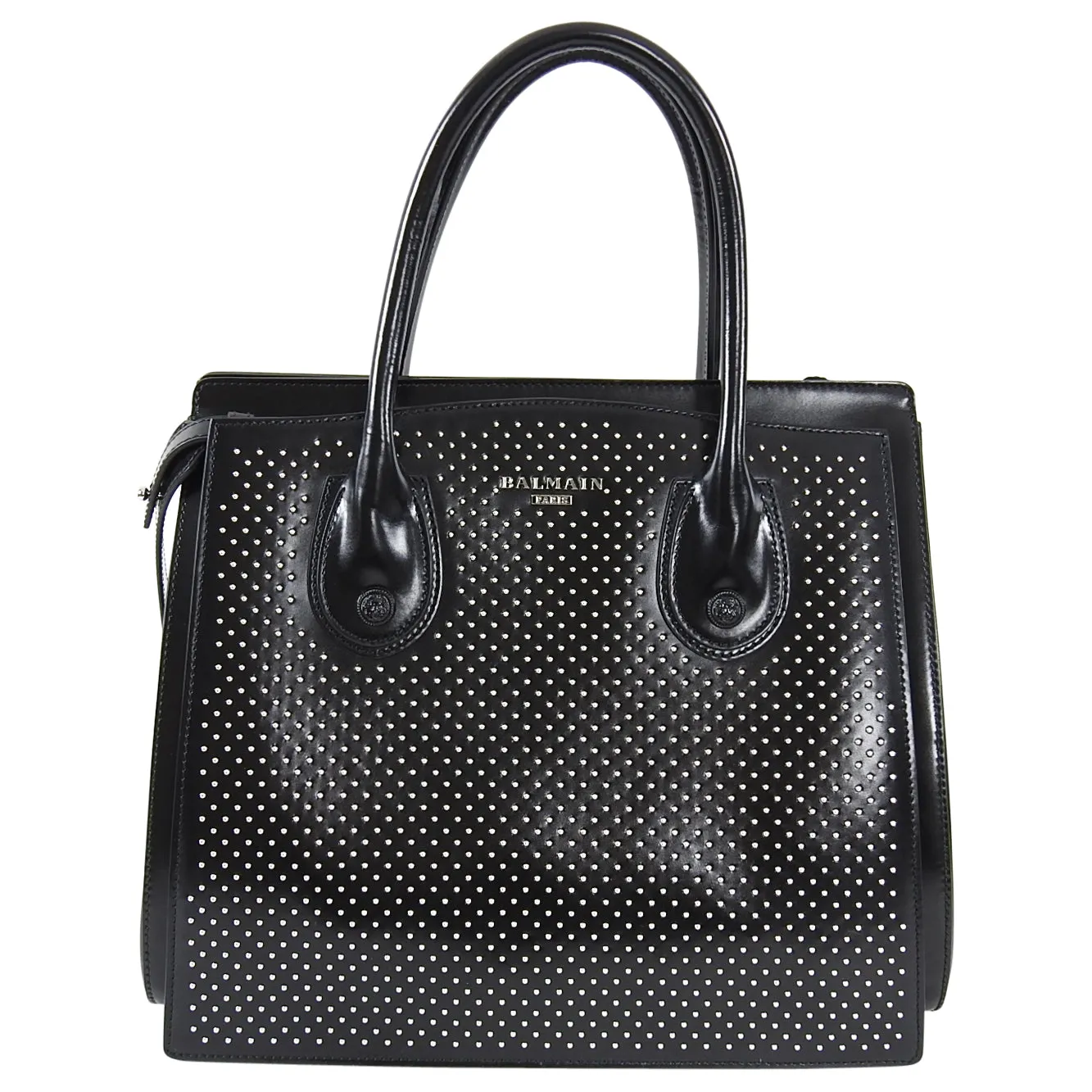 Balmain Black Stud Leather Top Handle Satchel Bag