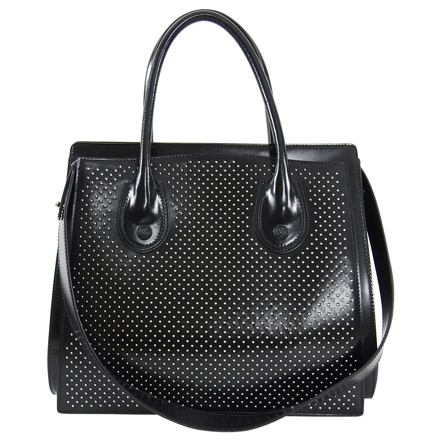 Balmain Black Stud Leather Top Handle Satchel Bag