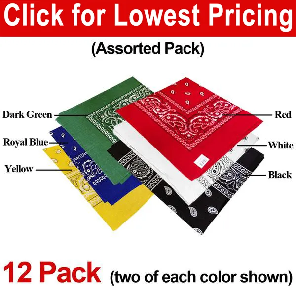 Bandana Paisley - Assorted 12 Pack (Six Popular Colors)