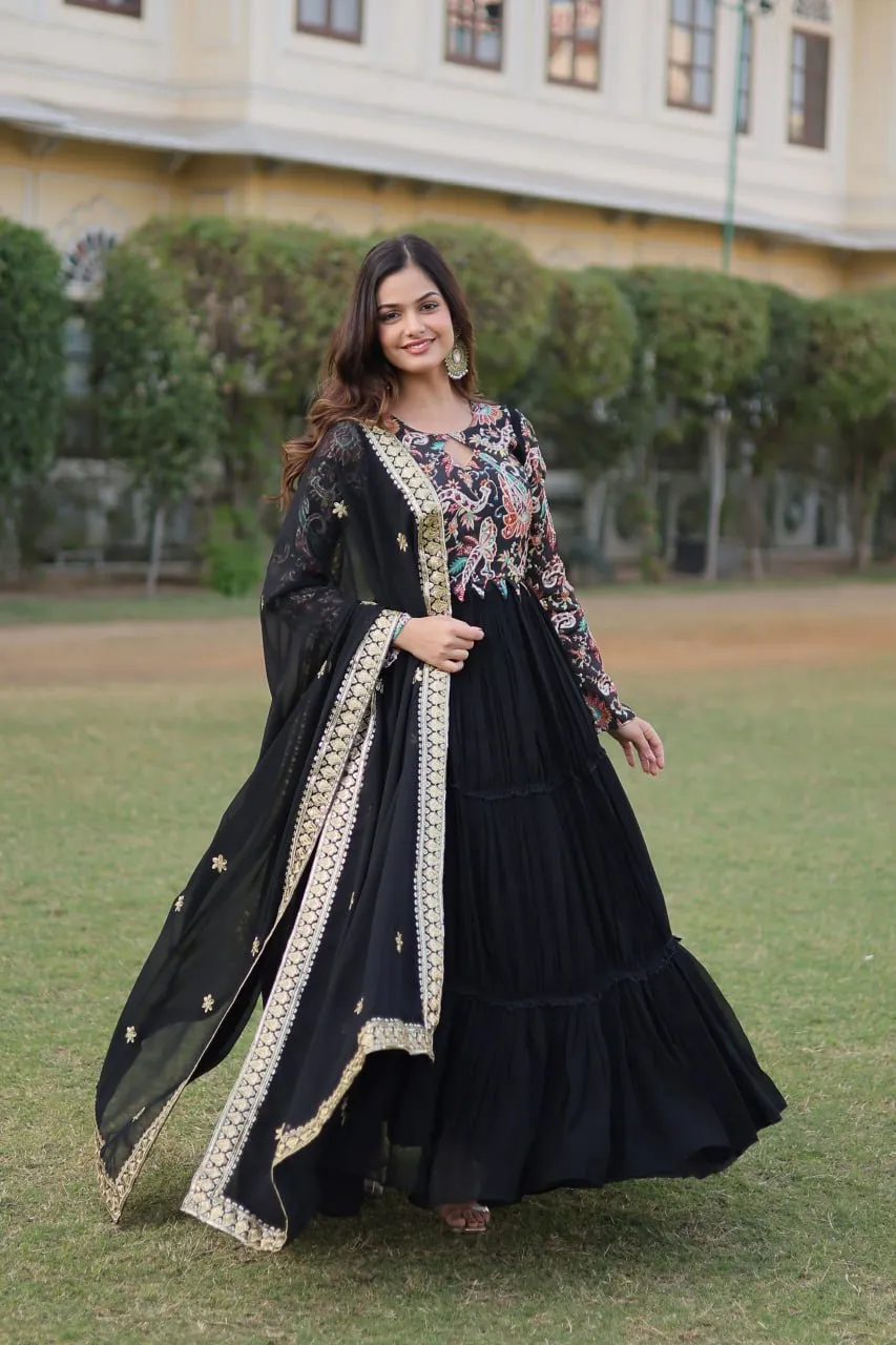 Black Stunning Faux Georgette Gown Dupatta Collection in Vibrant Colors