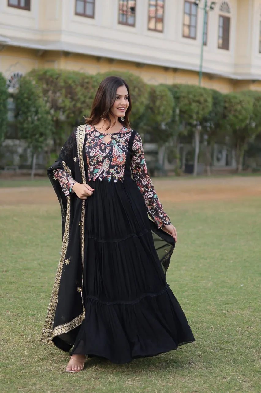 Black Stunning Faux Georgette Gown Dupatta Collection in Vibrant Colors