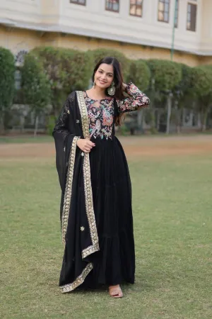 Black Stunning Faux Georgette Gown Dupatta Collection in Vibrant Colors