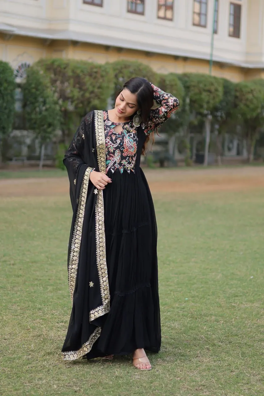 Black Stunning Faux Georgette Gown Dupatta Collection in Vibrant Colors