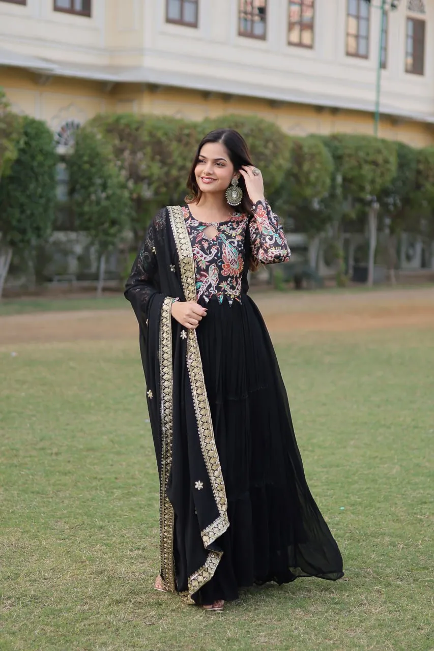 Black Stunning Faux Georgette Gown Dupatta Collection in Vibrant Colors