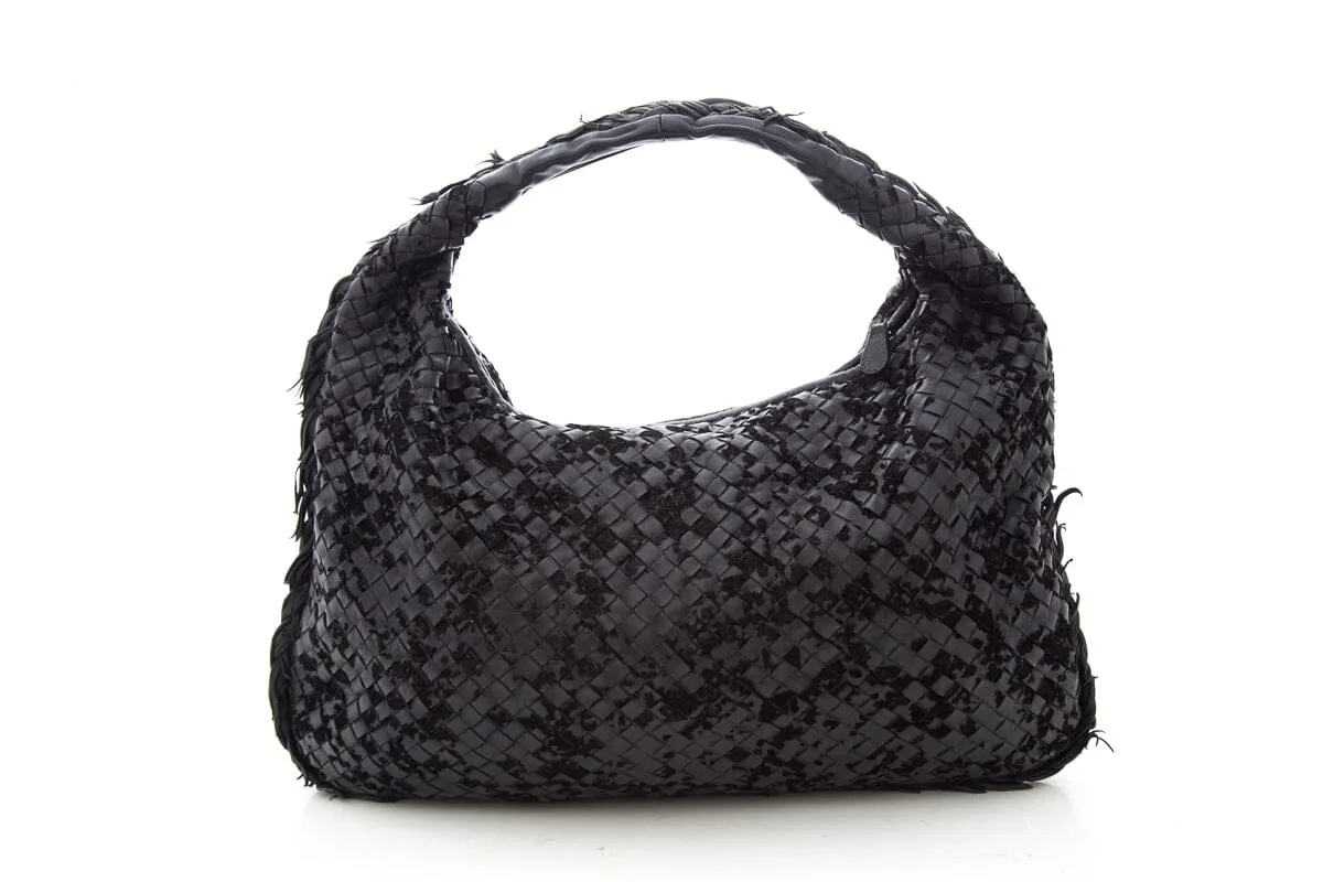 Bottega Veneta Black Intrecciato Leather & Velvet Handbag