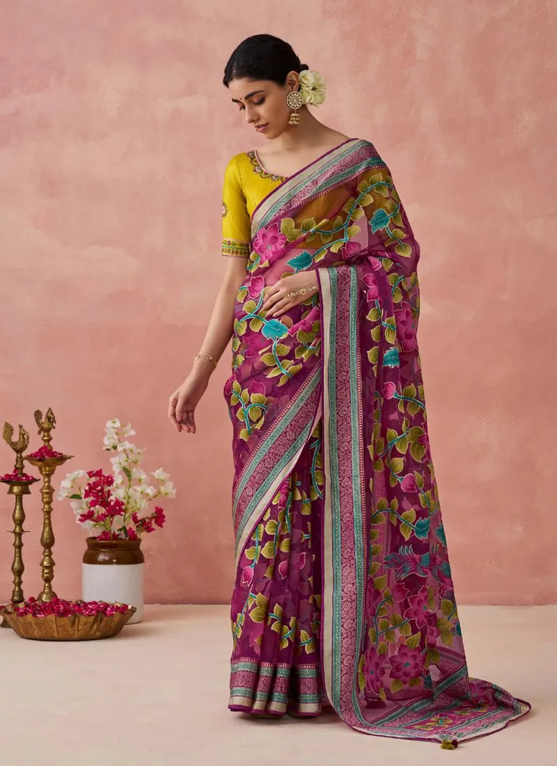 Bougainvillea Pink Stunning Brasso Organza Festive Saree