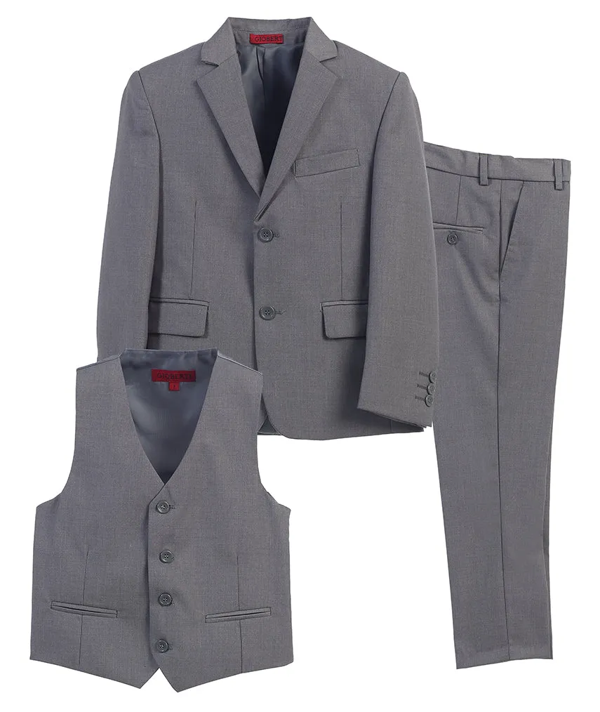 Boys Formal 3 Piece Suit Set with Jacket, Vest and Pants - Gray