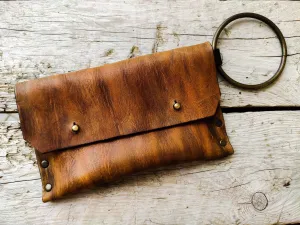 Brown Leather Bag with Bronze Ring - Tabaco Phone Wallet - Perfect for Daily Use