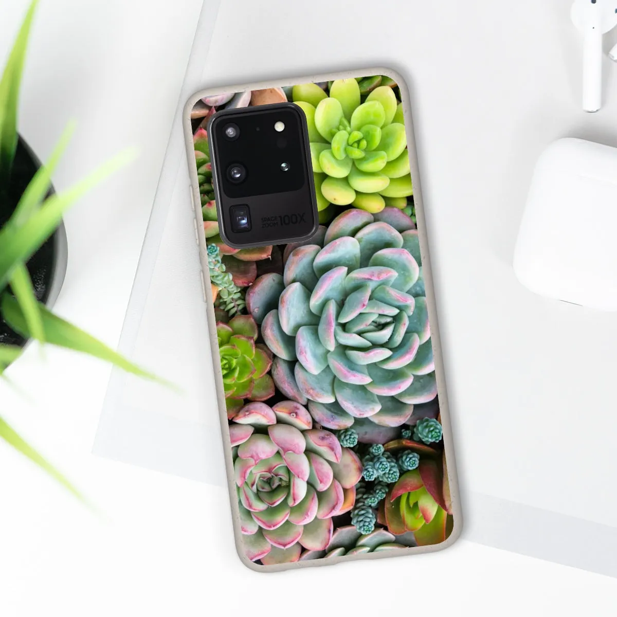 Cactus Eco Phone Case, Succulent iPhone 13 12 11 Pro Biodegradable Mini Plant Samsung Galaxy S20 S21 S22 Eco Friendly