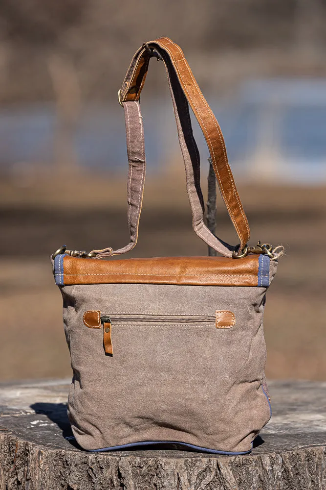 Canvas Shoulder Bag with Leather Trim and Flap