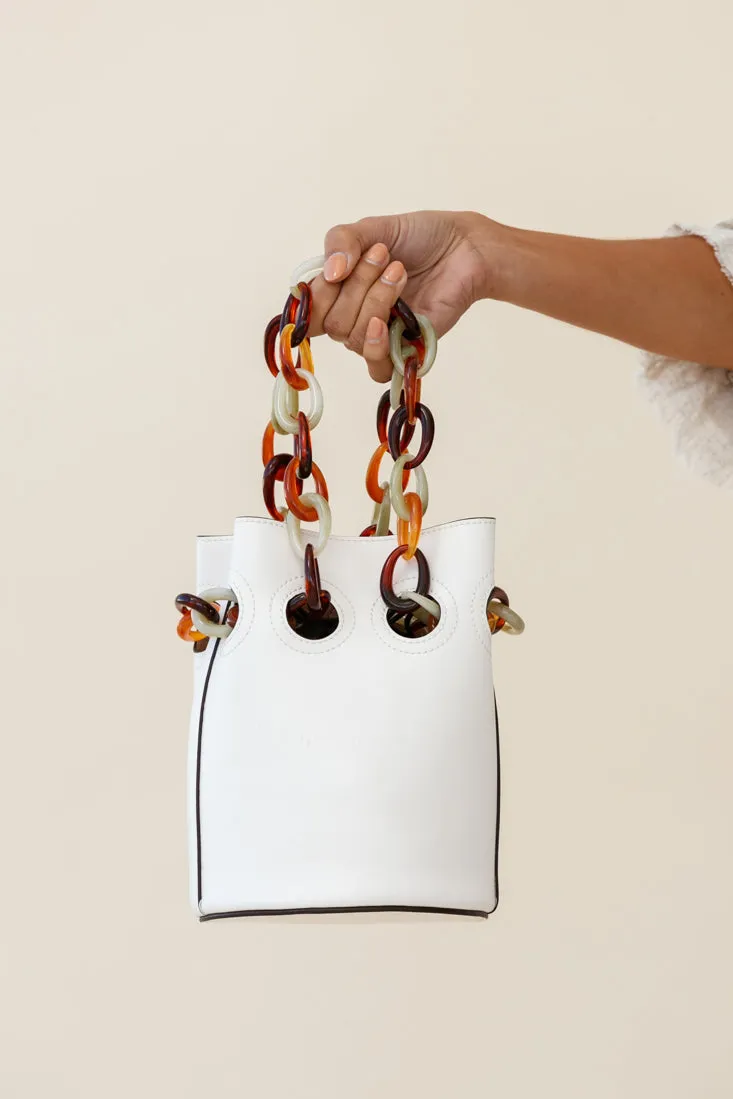 Cassie Chain Link Bucket Bag White