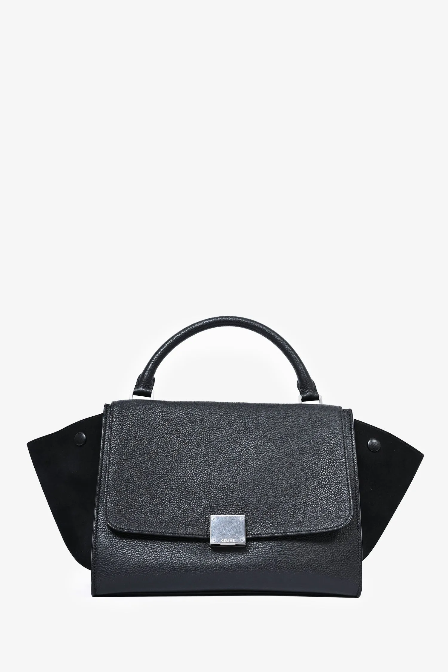 Celine 2015 Black Grained Leather/Suede Small Trapeze Top Handle with Strap