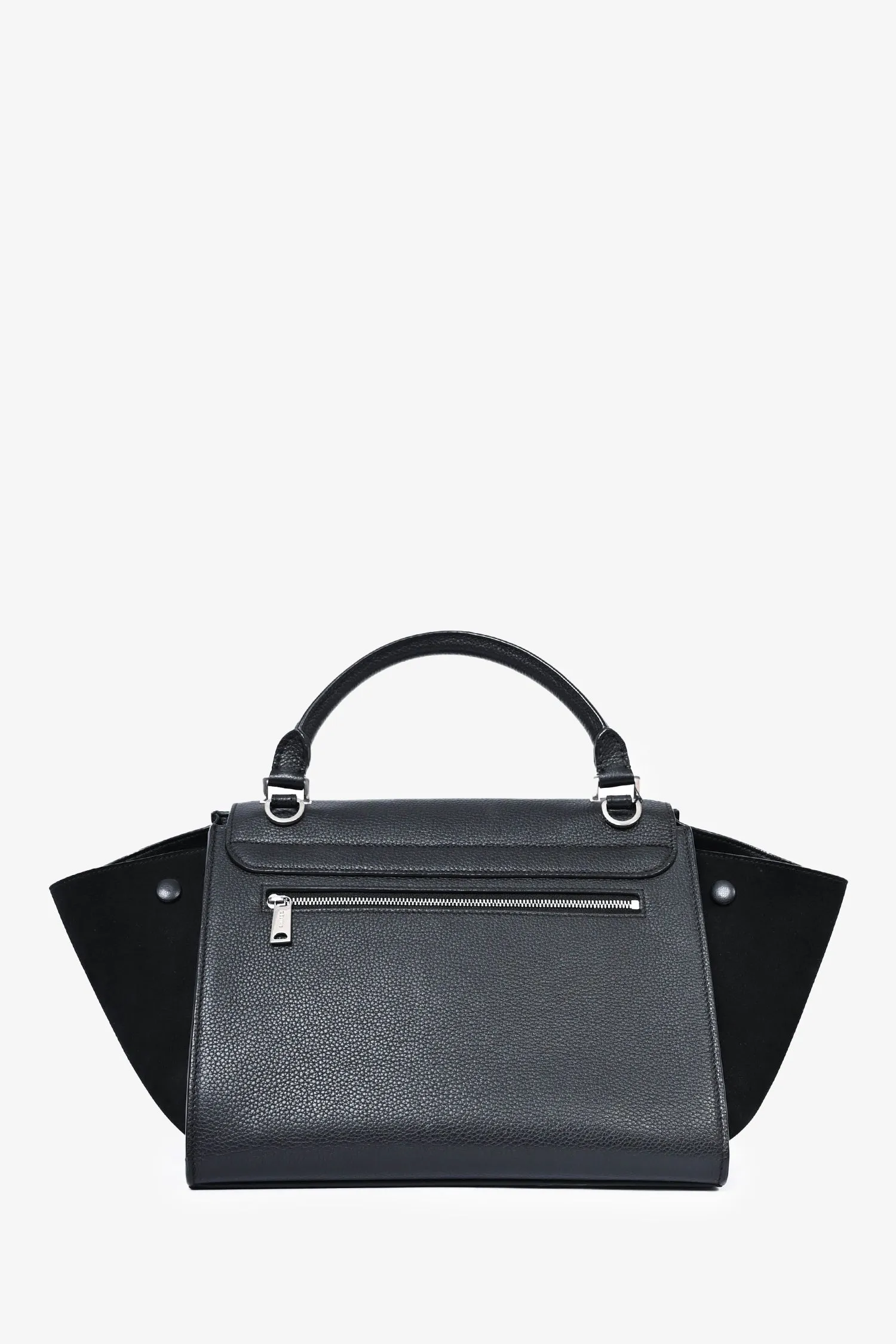 Celine 2015 Black Grained Leather/Suede Small Trapeze Top Handle with Strap