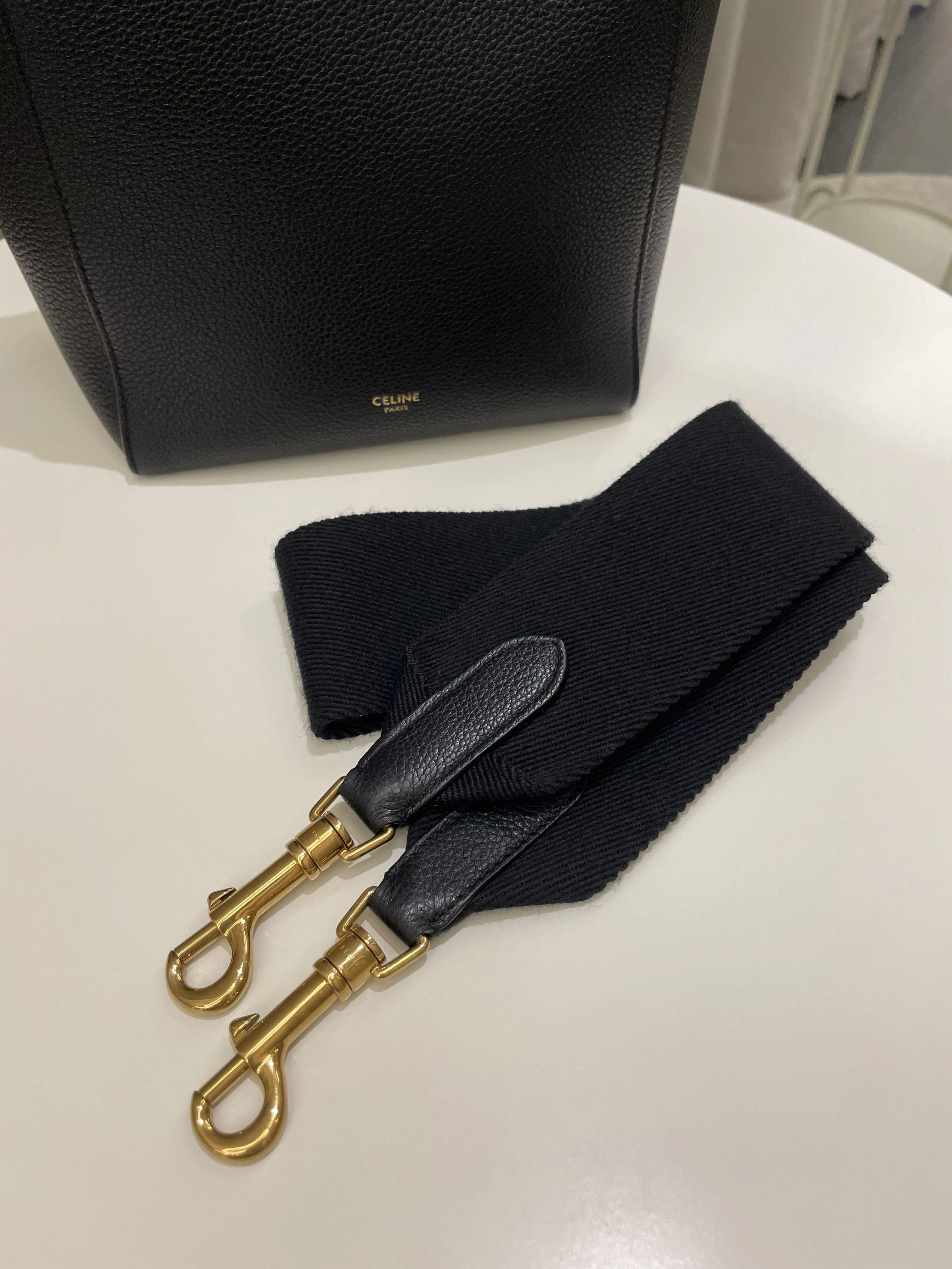 Celine Sangle Bucket Bag Black Grainy Calfskin