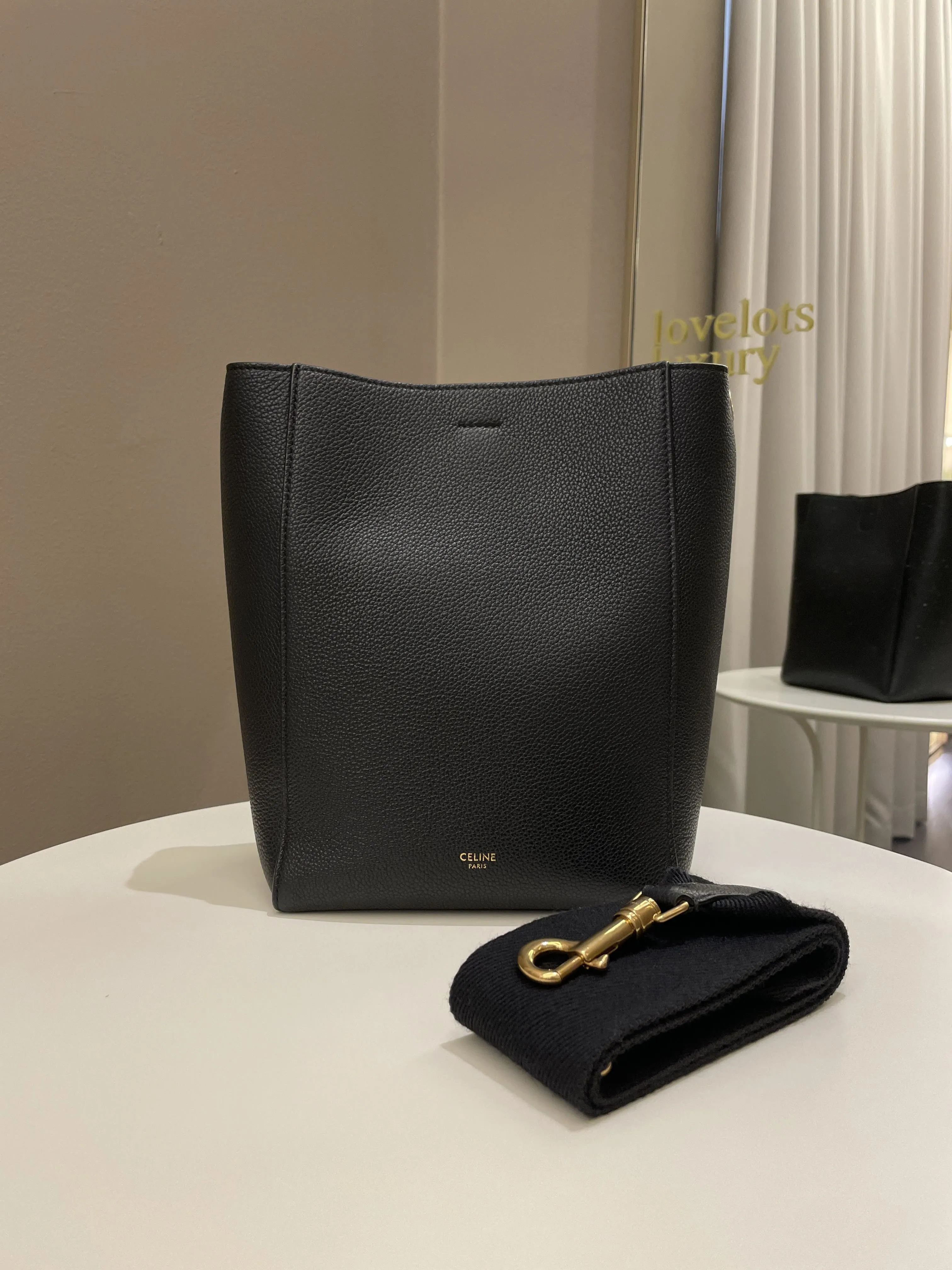 Celine Sangle Bucket Bag Black Grainy Calfskin