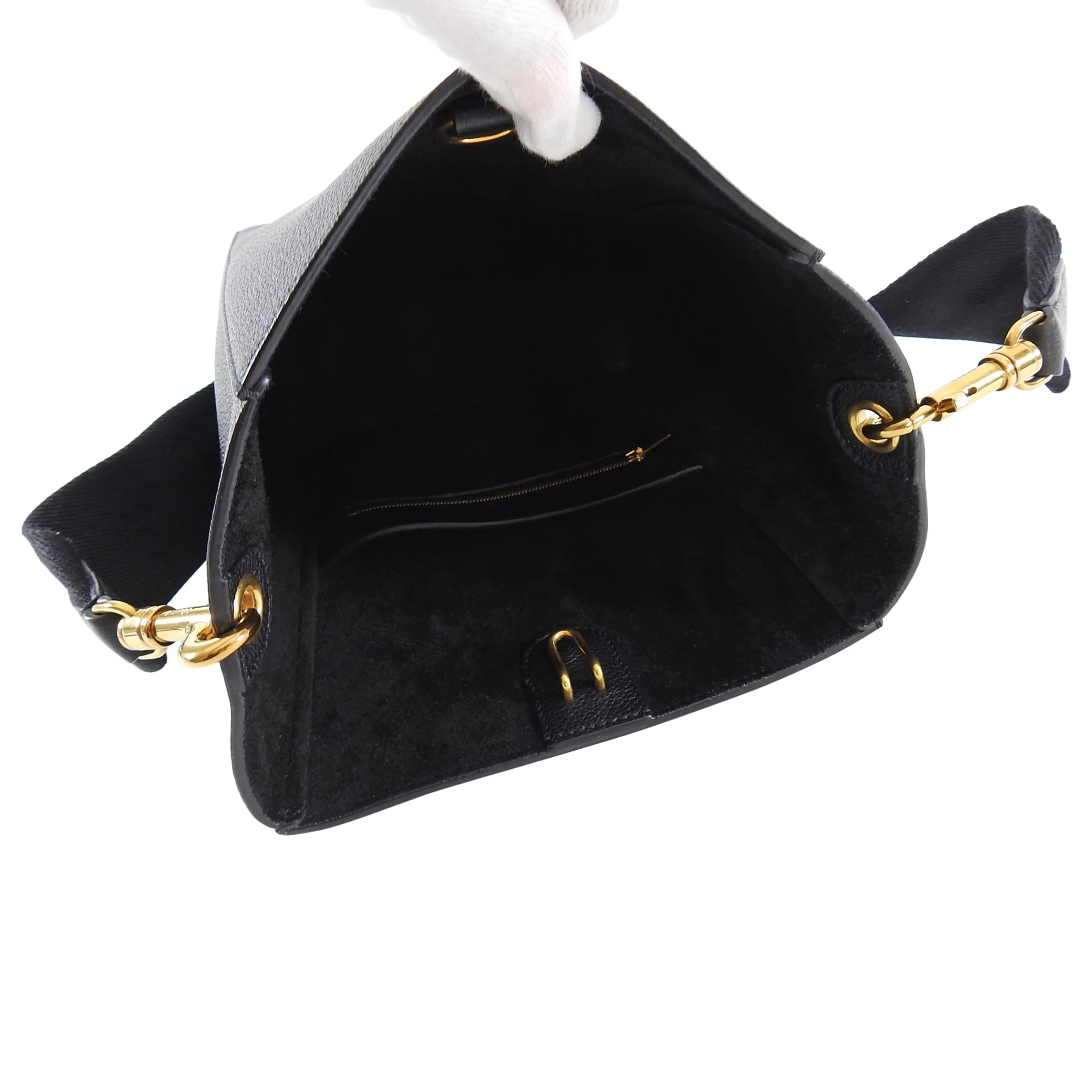 Celine Sangle Small Black Grained Leather Shoulder Bag