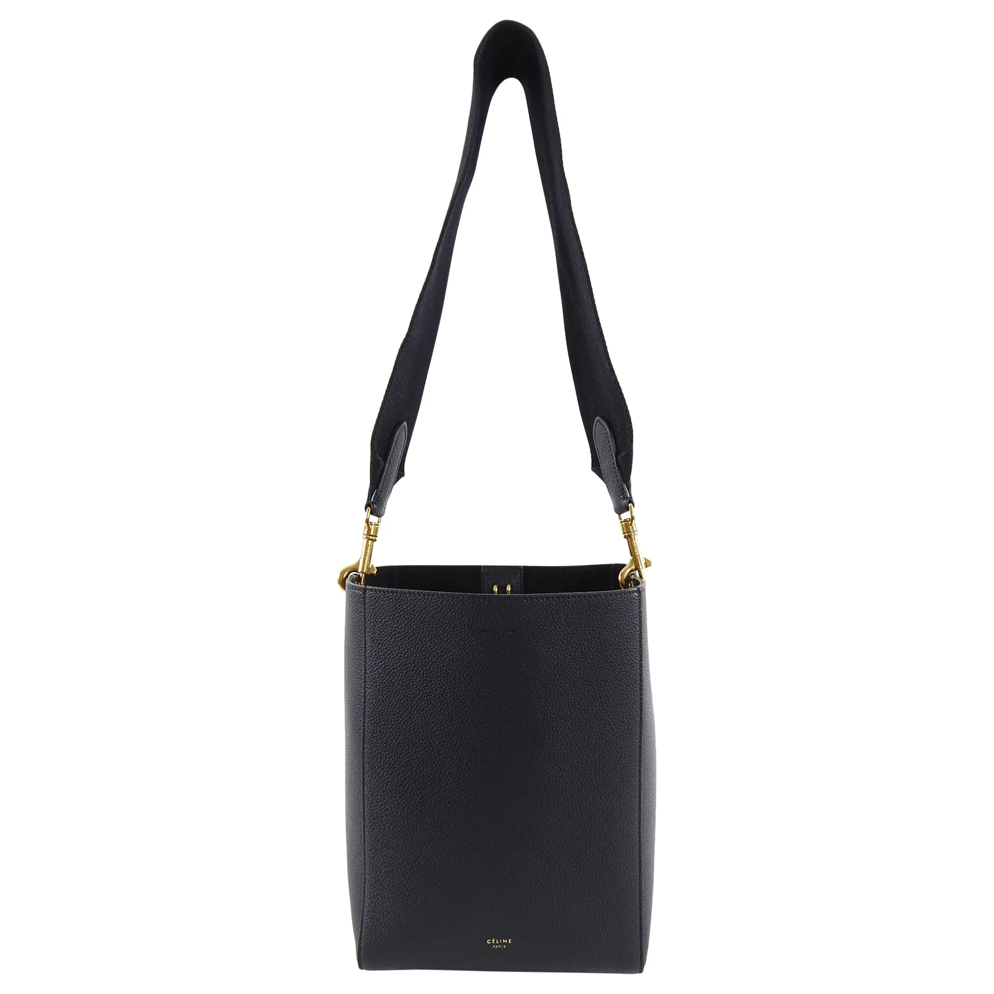 Celine Sangle Small Black Grained Leather Shoulder Bag