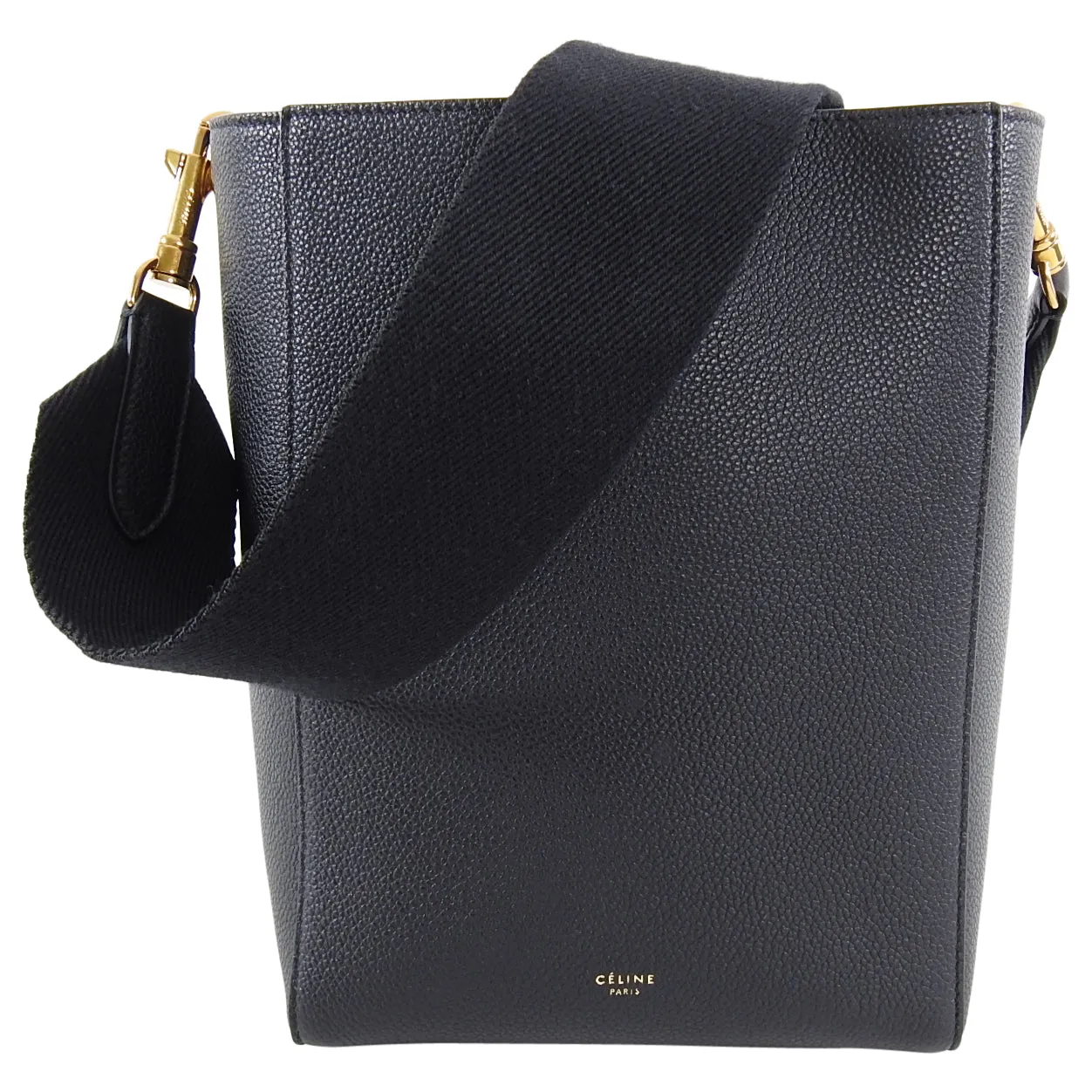 Celine Sangle Small Black Grained Leather Shoulder Bag