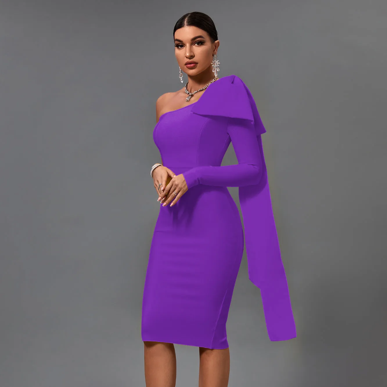 Chic Asymmetrical Bowknot Midi Dress for a Stunning Look