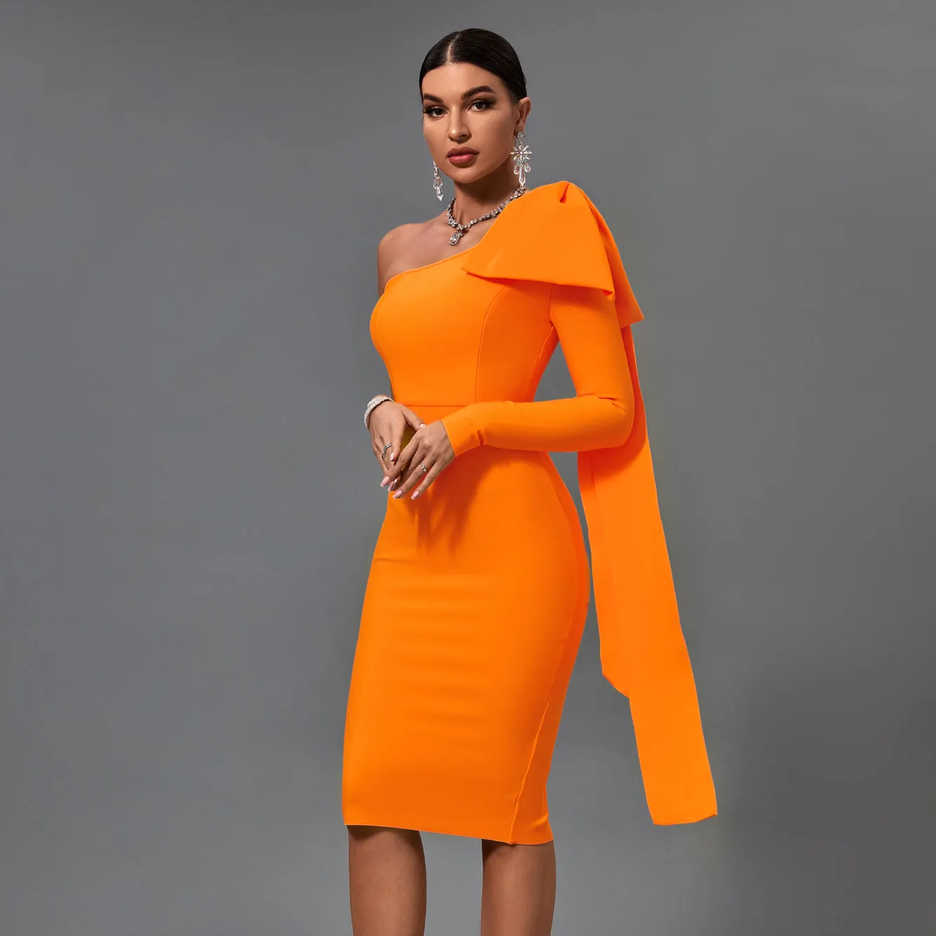 Chic Asymmetrical Bowknot Midi Dress for a Stunning Look