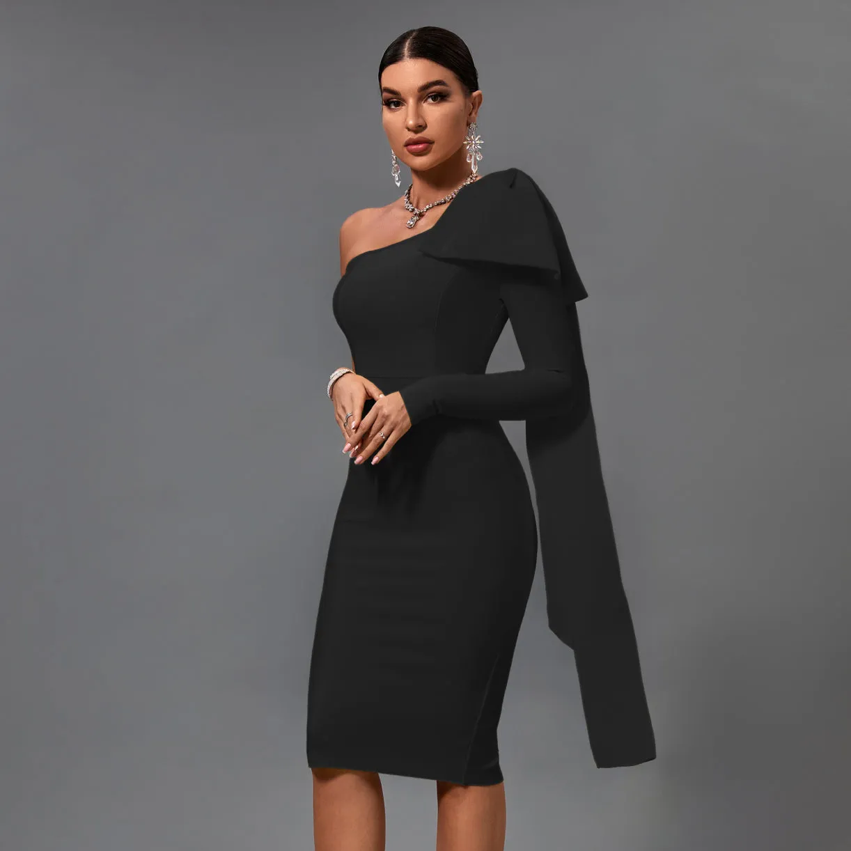 Chic Asymmetrical Bowknot Midi Dress for a Stunning Look